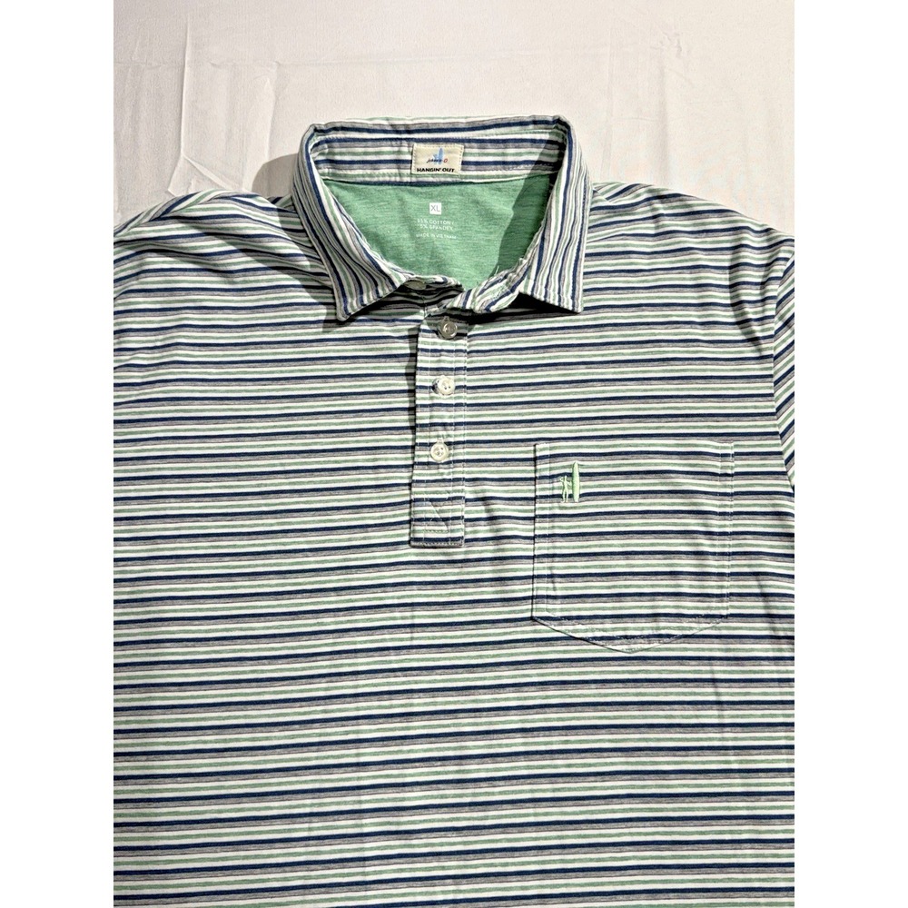 johnnie-O Striped Polo in Light Blue, Navy & Mint
